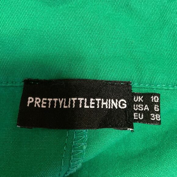 PrettyLittleThing Green Cut-Out Waist Long Sleeve Utility Style Mini Dress Sz 6 - Picture 5 of 5